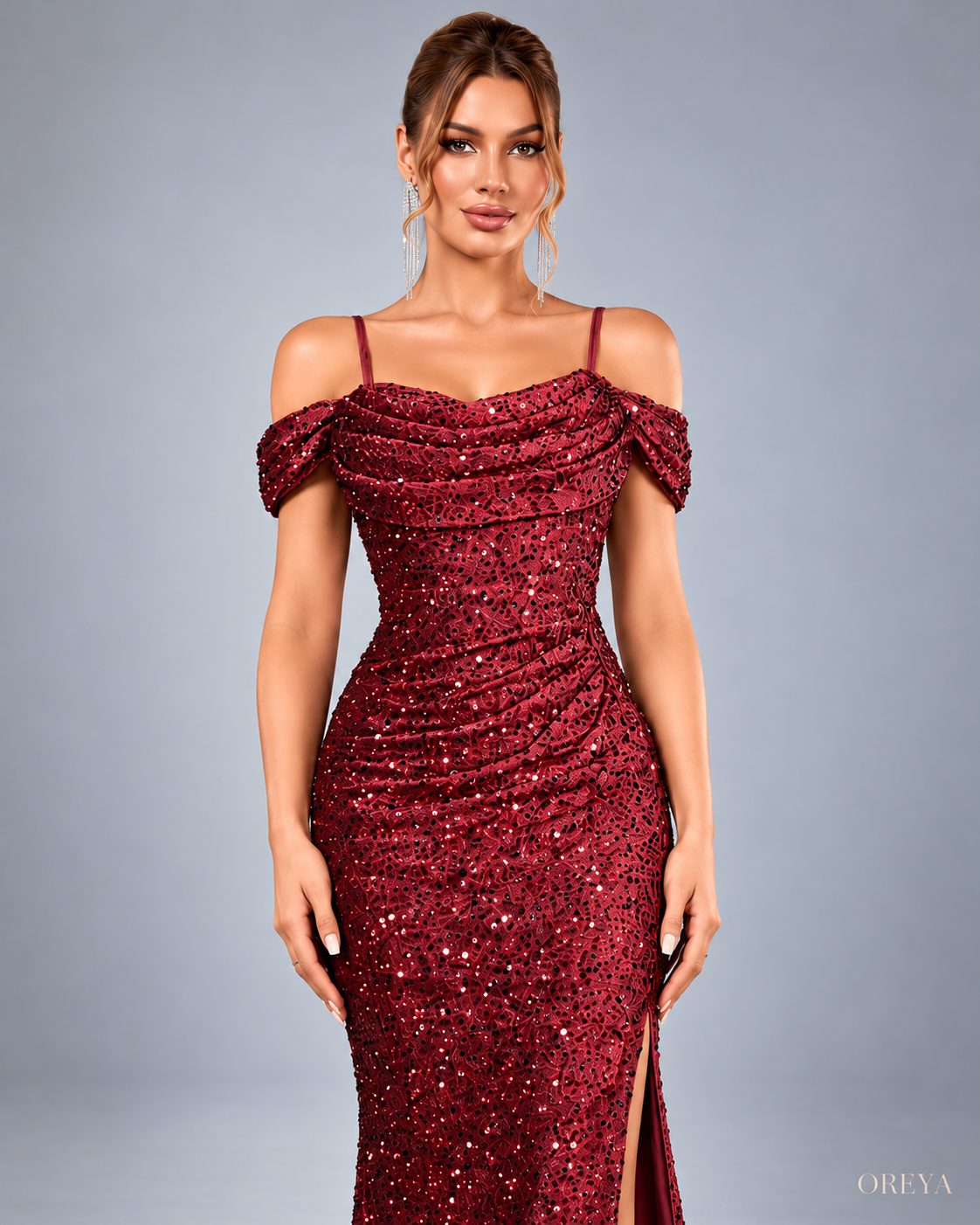 Robe longue RUBIS – Bordeaux à sequin