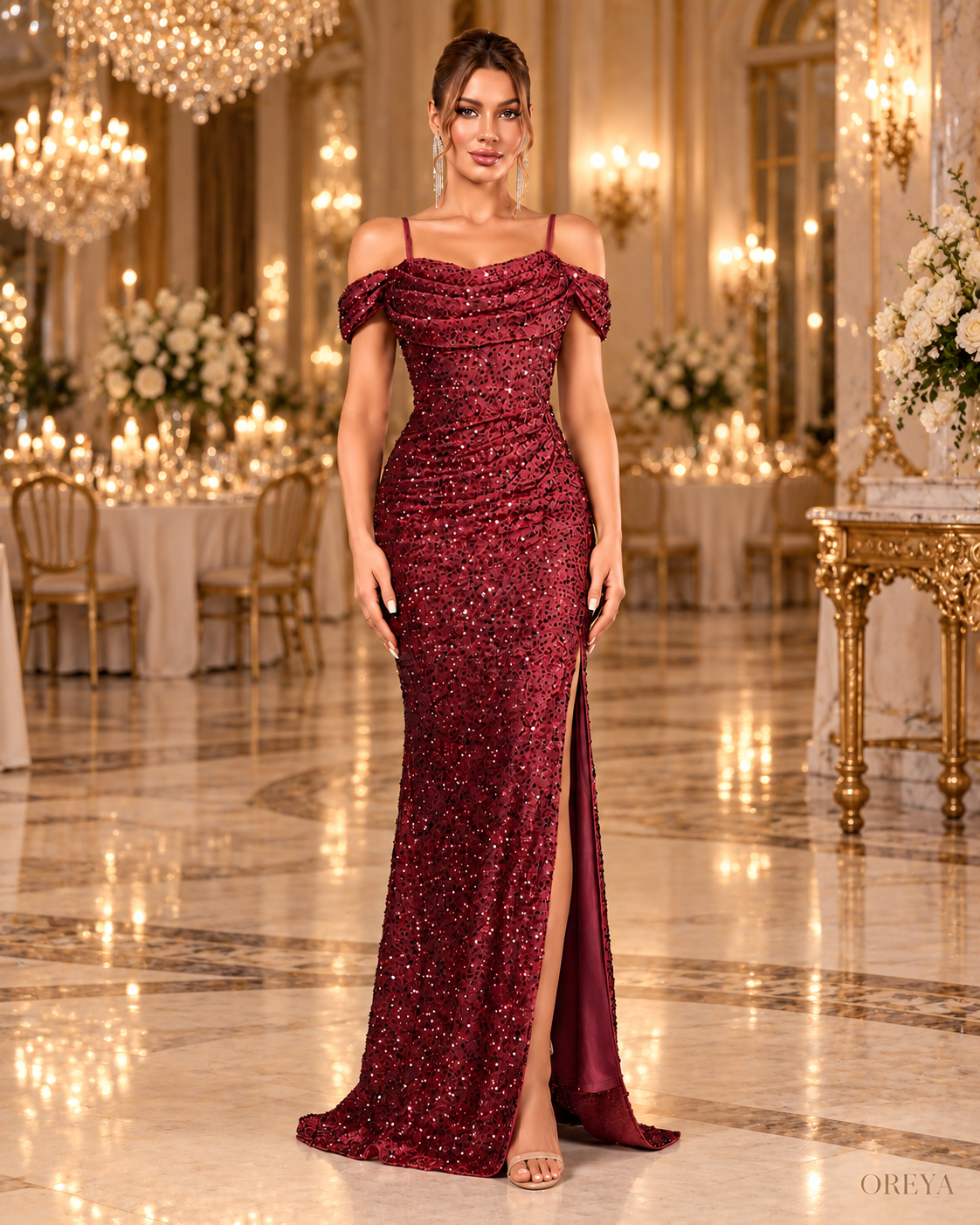 Robe longue RUBIS – Bordeaux à sequin