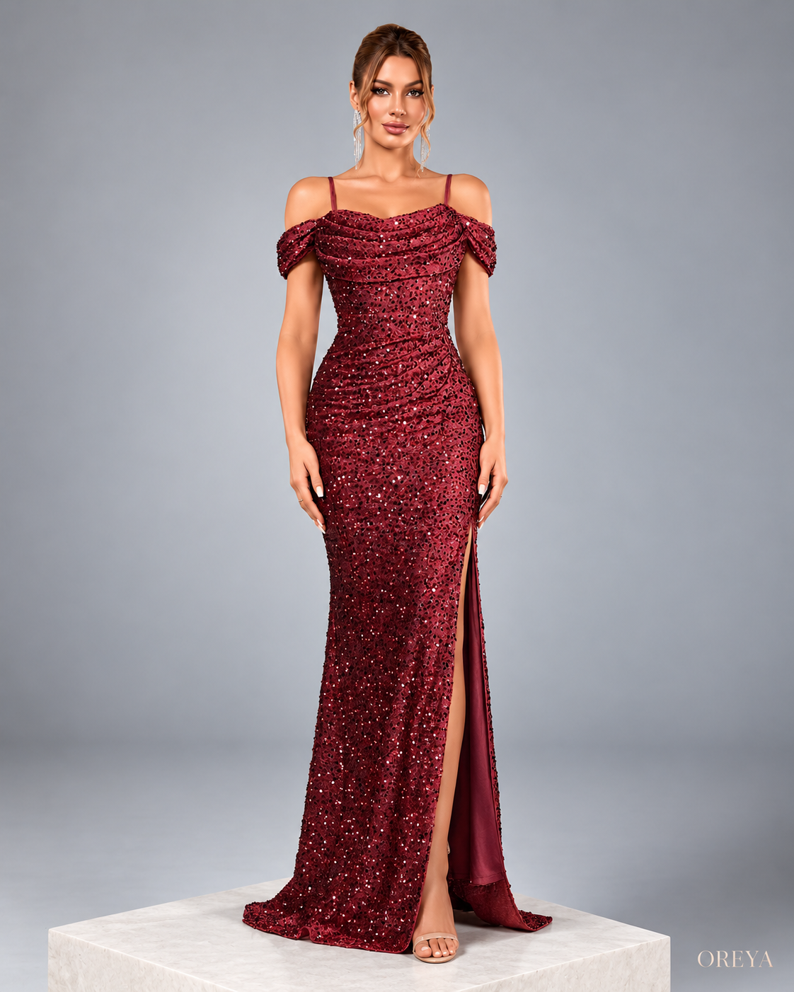 Robe longue RUBIS – Bordeaux à sequin